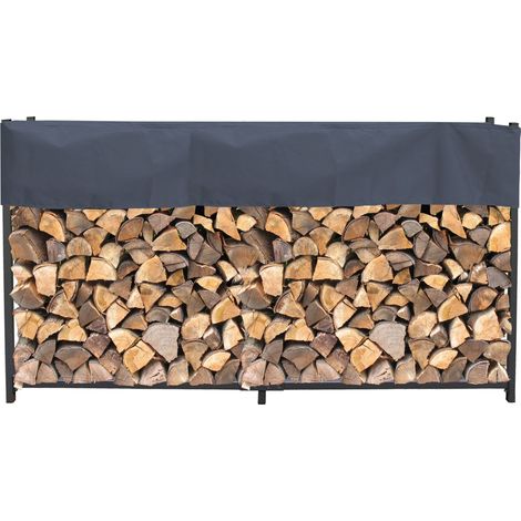Quick-Star – Abri à bûches extérieur 200 x 25 x 115 cm – Métal anthracite – Capacité 0,8 m³ – Avec housse de protection en polyester gris