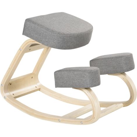 Chaise de bureau à genoux ergonomique tabouret rembourré en bois de bouleau gris pour une posture saine 120 kg (1/5)