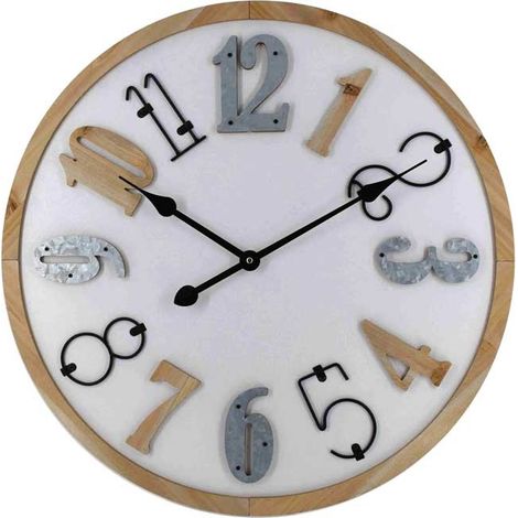 OROLOGIO DA PARETE TONDO IN LEGNO 60X5X60CM CON SIMPATICI INSERTI IN METALLO (1/2)