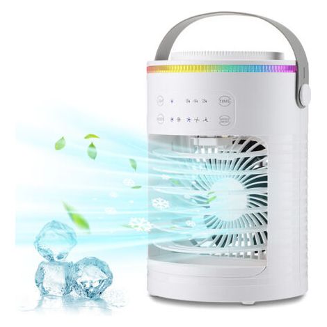 Ventilateur de climatisation portable, refroidisseur d'air à lumière d'ambiance colorée à 6 vitesses et trois vitesses de synchronisation, adapté à la chambre, au bureau, à la voiture (blanc) (1/5)