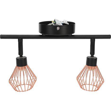 Kit d'éclairage sur rail avec 2 spots orientables pour appliques murales et plafonniers, avec cages tressées, pour cuisine et salon. (1/5)