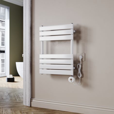 SONNI Sèche-serviettes électrique Blanc avec contrôle de Température WIFI Chauffage à distance Radiateur sèche-serviettes plat 650×400×62mm 400W (1/5)