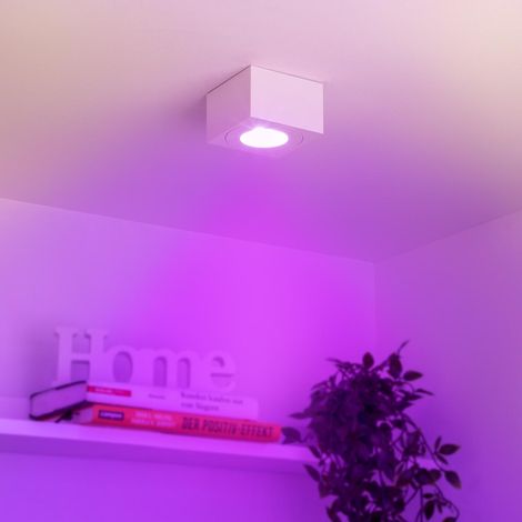 Flacher Aufbaustrahler eckig IP44 Deckenleuchte - Farbe: weiß - LED Leuchtmittel: 5W RGB+CCT 230V dimmbar 60°