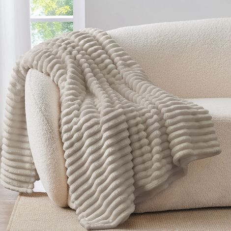 Plaid Beige Couverture Polaire pour Canape 125x150 (1/5)