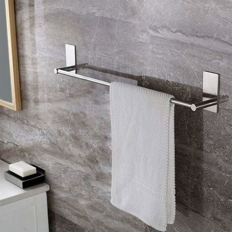 Porte Serviette Murale Adhesif Porte Serviette Salle de Bain en Acier Inoxydable 40cm Porte Serviette Auto-adhésif Porte Torchon, Serviette de Bain Rangement Salle de Bains, Argent (1/4)