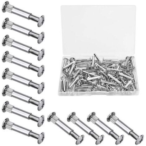 60 PCS M4 Screws Furniture Assembly Connection Screws with Bolt Nickel Plated Iron Connection Screws Furniture Connector Screws for 31-40mm Thickness Wood, Cabinet, Door, Bed(Silver) (1/4)
