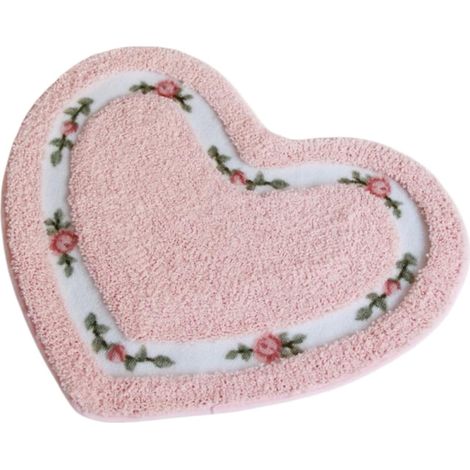 Tapis De Salle De Bain Absorbant, Paillasson Rapide à Sécher, Tapis Antidérapant en Forme De Coeur, Rose, 60 x 50 cm