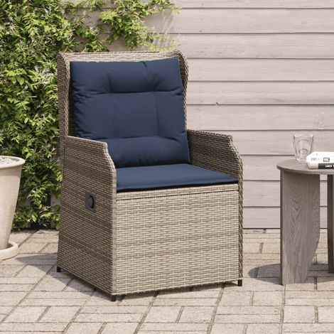 Lot de 2 Chaises de Jardin Inclinables en Résine Tressée Gris avec Coussins Bleu Marine - PANGIVO (1/5)