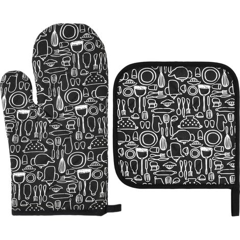 Guantes de cocina y agarraderas de algodón antideslizantes y resistentes al calor para cocinar, asar a la parrilla y usar el microondas.