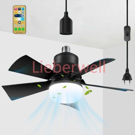 Ventilateur De Plafond Avec Lumière Et Telecommande E27 Plafonnier Ventilateur Avec Prise 5 M De Câble Petit Dimmable Ventilateur (1/5)