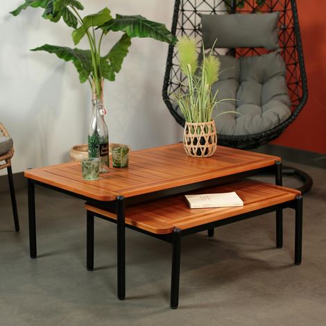 Table basse gigogne bois d'eucalyptus intérieur/extérieur (lot de 2) (1/5)