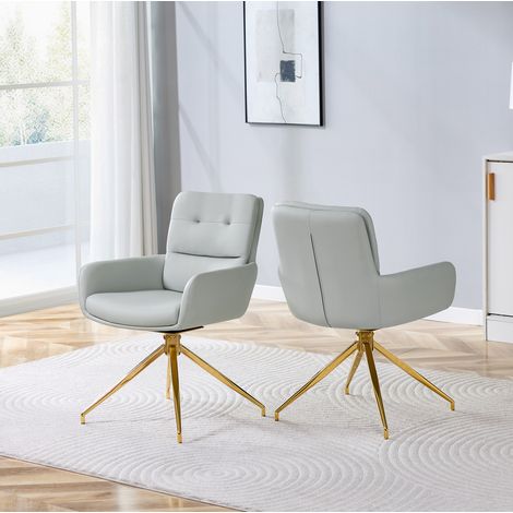 Lot de 2 chaises pivotantes en PU gris clair et métal doré, style chic et entretien facile – hauteur 85 cm (1/5)