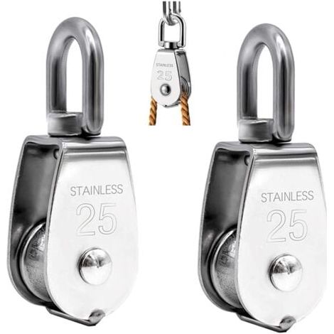 2 PCS Poulie de Levage, Poulie Simple en Acier Inoxydable 304 Poulie Simple M25 Charge 150kg
