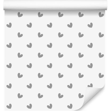 Carta da parati con cuori bianchi, grigio chiaro e grigi 50x1000 cm (1/5)