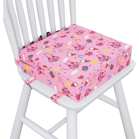 Coussin rehausseur pour table de salle à manger avec 3 sangles réglables, imperméable, épais, motif dessin animé, amovible, lavable, soutien solide, coussin de chaise rehausseur portable rose (1/5)