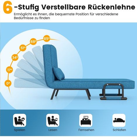 4 in 1 schlafsessel klappbar schlafsofa mit 5 stufig verstellbarer ruckenlehne blau