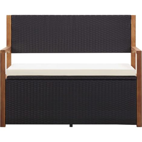 Banc de jardin Banc extérieur Banquette de jardin 115 cm Résine tressée et bois d'acacia Noir (1/5)
