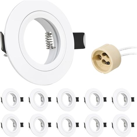 10x Spot Encastrable GU10 Aluminium Noir, spot led encastrable de plafond Projecteurs Cadre Avec Douille GU10, Rond Support extra plat Pour Lampes LED Ou Halogènes, Trou de montage ø60-70mm