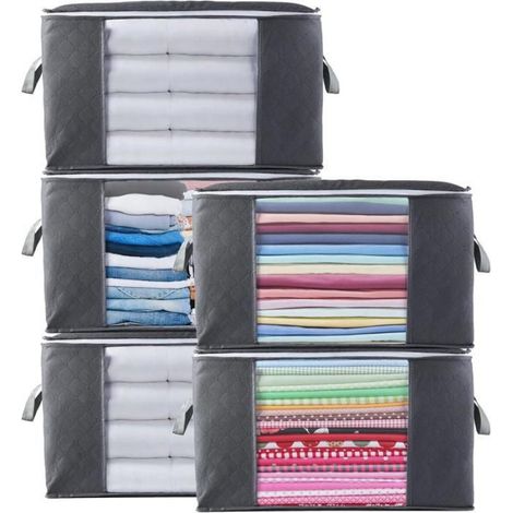Rangement pliables pour vêtements avec poignée renforcée et fermeture éclair robuste pour vêtements, literie etc - 5 pièces Gris (1/4)