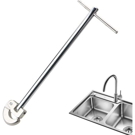 BEBUSINGOTO Llave de lavabo, herramienta de instalación de grifo de fregadero ajustable, llave de fontanero multifuncional con cabezal giratorio para espacios de difícil acceso, cocina, baño, fontane (1/5)