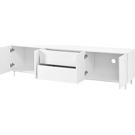 Conjunto de salón con mueble TV y mesa de centro, 4 puertas y 2 cajones, blanco (1/5)