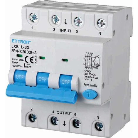 ETTROIT interruttore Magnetotermico Differenziale 3P+N 20A 300mA 380V-6KA JX262063 (1/3)