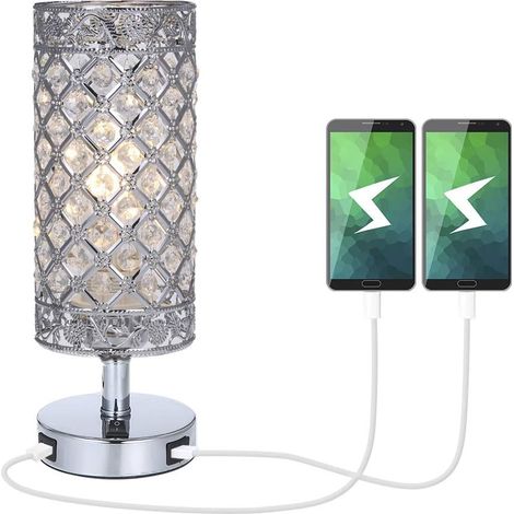 Crystal Lamp, K5 Crystal Bedside Lamp, Dual USB Rechargeable, Creative Fashion Crystal Silver Table Lamp, for Living Room Bedroom Hotel Bookcase Dresser (No Bulb) (1/5)