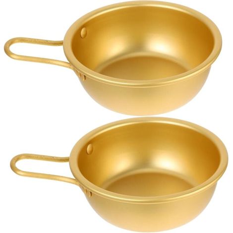 Lot De 2 Bols Coréens En Aluminium Jaune Avec Poignée, Adaptés Au Riz, Au Vin, Aux Soupes Ramen, Pour Les Fêtes À La Maison, Compatibles Avec Les Ustensiles De Cuisine, (1/4)