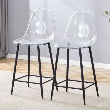 Chaise de Cuisine 2 pièces design moderne coque d'assise en acrylique cadre métal modèle transparent coloris argent doré noir (1/5)