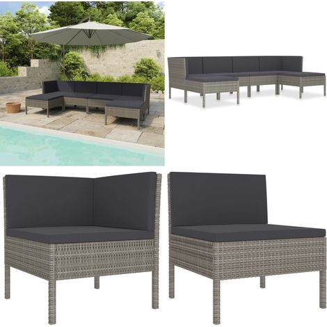 Salon de jardin 6 pcs avec coussins résine tressée gris - Salon De Jardin - Mobilier De Jardin - Ensemble De Salon - Meubles De Jardin - Terrasse - Home & Living (1/5)