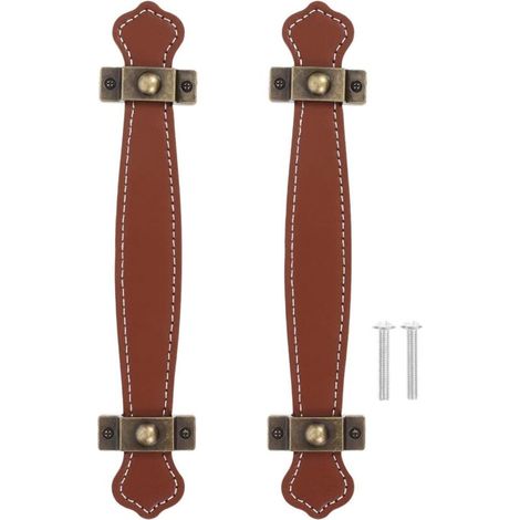 PoignéE En Cuir Pu Vintage Pour Meuble, Porte, Tiroir, Armoire, Valise - Lot De 2, Alliage De Zinc, Longueur 19 Cm, éCartement Des Trous 128 Mm, Couleur Marron (1/4)