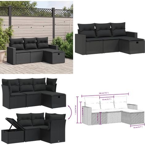 4-tlg. Garten-Sofagarnitur mit Kissen Schwarz Poly Rattan - Gartensortiment - Gartenmöbelset - Outdoor Lounge Set - Rattan Sessel - Gartenlounge - Home & Living (1/4)