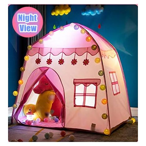 Tenda per bambini, tenda da gioco per interni ed esterni (rosa) (1/4)