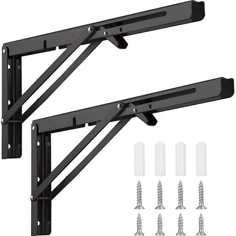 400 mm Équerre Pliante Étagère,2Pièces Support Etagere Pliabl,Lourde Support Console Pliable en Métal Murale Supports,Gain de place, Pour Garage,Cuisine,Chambre (1/4)