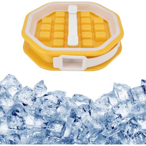 Diamantförmige Eiswürfelform, 2-in-1-Eiswürfelbereiter für Zuhause, zusammenklappbare Eiswürfelform, tragbare Eiswürfelform mit Entnahmefunktion, tragbarer Eiswürfelbehälter, gelb. (1/5)