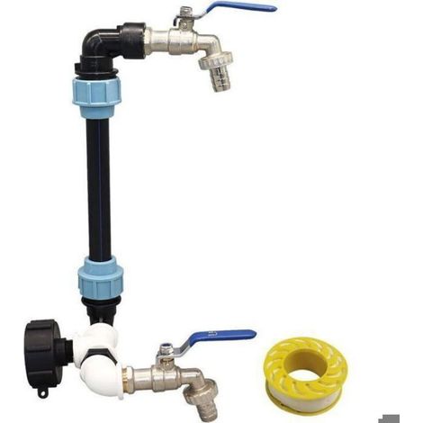 Robinet IBC - Col de Cygne pour Cuve Eau de Pluie - Double Robinet 3/4 Pouces - Filetage S60×6 - Compatible Réservoirs IBC 1000 L (1/4)