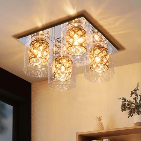 GBLY Deckenleuchte Wohnzimmer Deckenlampe Glas - Modern Kristalle Küchenlampe G9 mit Lampenschirm Design Flurlampe Schlafzimmerlampe für Schlafzimmer Küche Wohnzimmer Eingang ohne Leuchtmittel