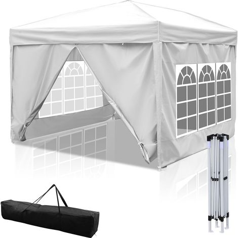 Wolketon Gazebo da giardino pieghevole 3x3 m con 4 pannelli laterali, altezza regolabile, con borsa per il trasporto, impermeabile, stabile, protezione UV, gazebo pop-up da esterno,  bianco