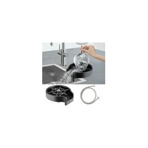 Lavavasos automático de metal para tazas de 2,1 a 11,2 cm, limpiador de tazas de acero inoxidable de limpieza rápida, accesorio ideal para fregaderos de cocina, cafetería, hotel y bar - color negro. (1/4)