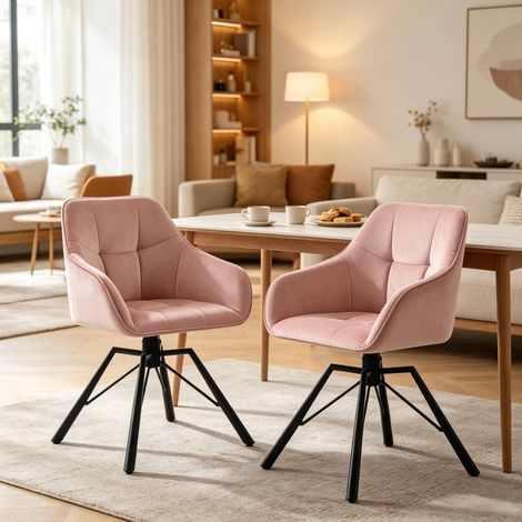 Drehstuhl 58,5 x 82,5 x 54,5 cm Rosa aus Samt mit Armlehnen, 2er-Set (1/5)