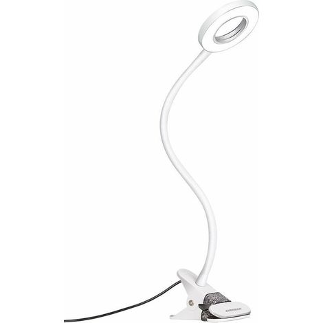 Lampe de Bureau à Pince 5W Lampe-Clip de Lecture Table Lit à LED avec l’Adapteur Luminosité Réglage Soin des Yeux pour le Bureau et le Domicile Flexible à 360° Blanche (1/5)