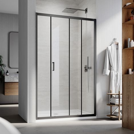 ELEGANT Black Frame Sliding Shower Door 6mm Toughened Glass Shower Screen Panel Reversible Shower Enclosure, 1200mm (1/5)