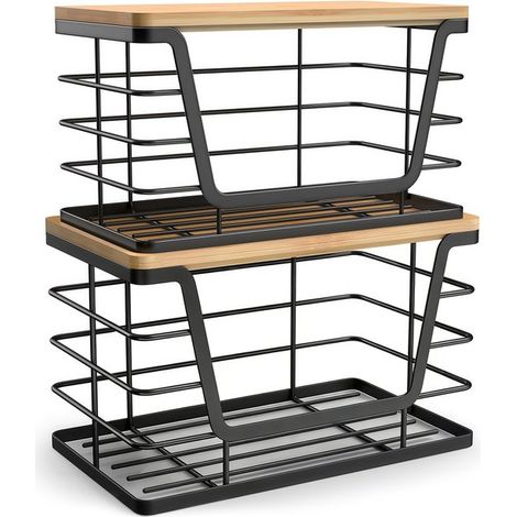 Organiseurs de cuisine empilables - Étagère de cuisine sur pied - Panier de rangement suspendu avec couvercle - Plan de travail - Évier - Salle de bain - Placard - 2 pièces (1/5)