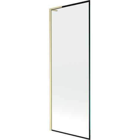 Mexen Next L paratia da vasca a 1 anta 70 x 150 cm, cornice nera, oro spazzolato - 895-070-000-03-70-55 (1/5)