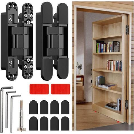 6-Zoll-Türscharniere für verdeckte Montage, unsichtbare Scharniere, verdeckte Scharniere, 180°-Scharnier aus Zinklegierung, 3-fach verstellbares Endscharnier, 6 x 2,5 x 1 Zoll, Schwarz, 2 Stück (1/5)