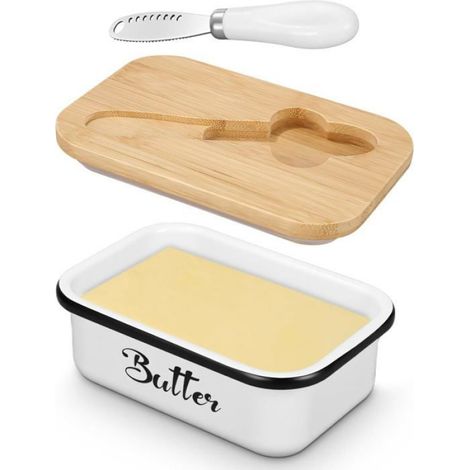 Boîte À Beurre - 250 G - Contenant Métallique Avec Couvercle En Bambou Et Couteau À Beurre - Joint Silicone Double - 1 Pièce (1/5)