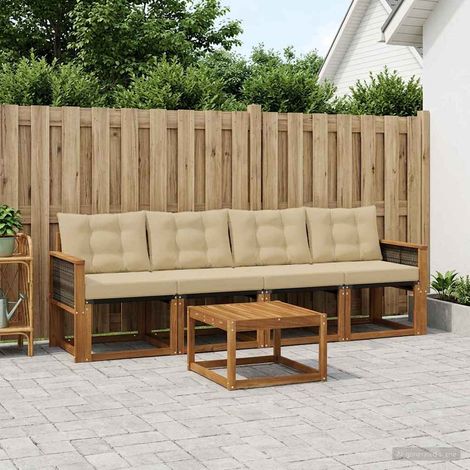 vidaXL Outdoor-Sofagarnitur mit Kissen 5 pcs Natur und Beige (1/5)