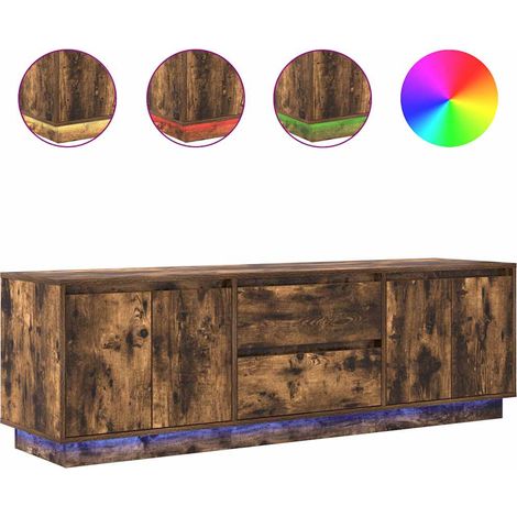 Meuble TV Banc TV Armoire TV avec lumières LED chêne fumé 160,5x41x50 cm (1/5)