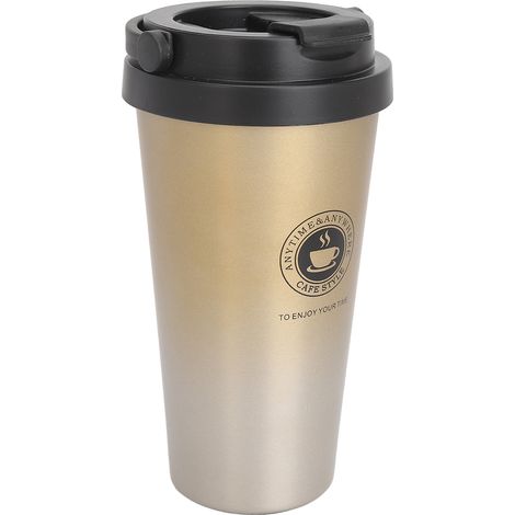 Isolierter Kaffeebecher mit Deckel, Reisebecher aus Edelstahl, tragbarer, isolierter Auto-Kaffeebecher, gelber Farbverlauf, 500 ml (1/5)