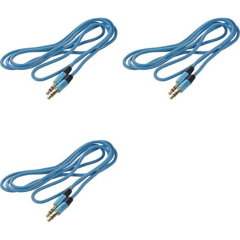 Lot de 3 câbles audio auxiliaires stéréo mâle-mâle 3,5 mm compatibles PC, iPod, MP3 et voiture (bleu) WHBYV (1/4)